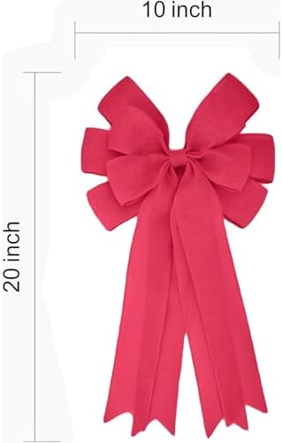Meseey Double Pack 20X10 Inch Oversized Hot Pink Burlap Bows Farmhouse Christmas Tree Topper & All-Weather Wreaths Decor, Heavy Duty Gift Wrapping Accents for Front Door/Cabinet (Hot Pink)