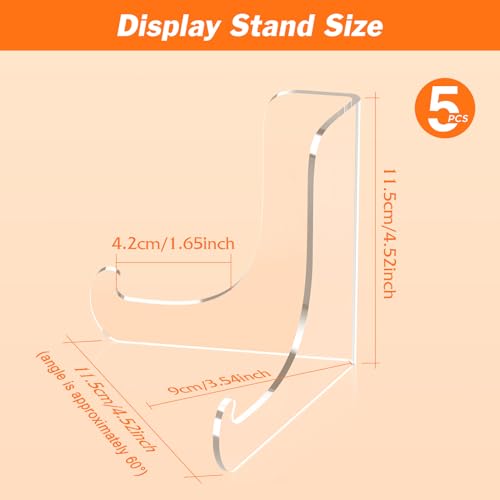 Dooiclear 5 Pack Acrylic Display Stand, Plate Stand for Display, Clear Easel Stand, Display Holder for Card, Frame, Picture, Magazine, Book, CD, Phone (Large/ 4.5 Inch)