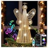 Christmas Tree Topper, 3D Gold Angel with Multi‑Color LED Lights, Smart APP Control and Music Sync Lighted Xmas Tree Topper for Indoor Home Desktop Decorations