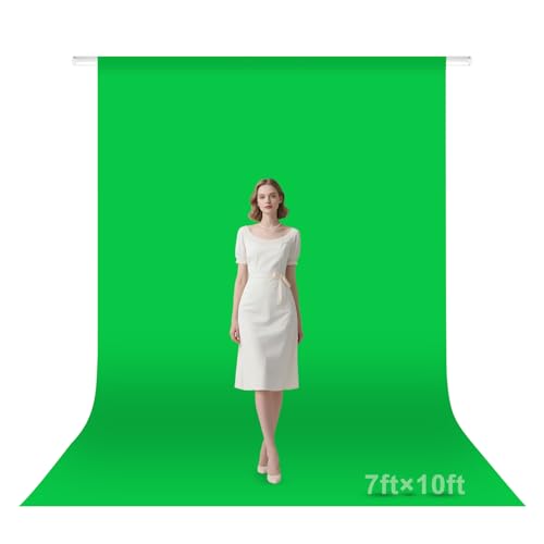Green Screen Backdrop, 7×10FT Photography Chromakey Greenscreen Background Sheet for Zoom Meeting, Polyester Fabric Cloth Curtain for Photo Video Studio, Party, Live Streaming, Photoshoot - size: 7x10ft