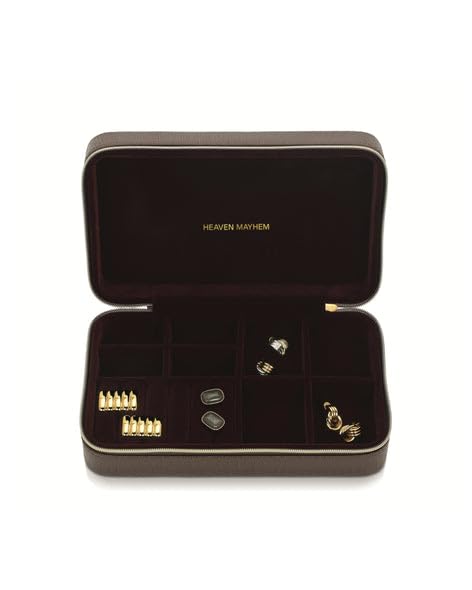 Heaven Mayhem Jewelry Travel Case – Structured Travel Organizer for Necklaces, Earrings & Rings – 8 Compartments with Soft Velvet Interior