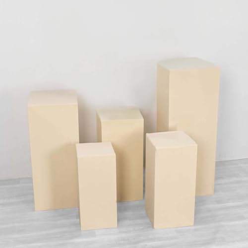 Efavormart Set of 5 Beige Spandex Rectangular Plinth Display Box Stand Covers, Stretchable Pedestal Pillar Prop Covers - 160 GSM