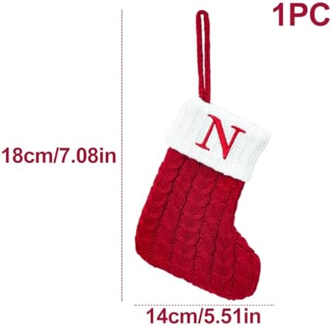 Christmas Stocking Monogram Hanging Socks 7??5.5 Inch Knit Small Sock Hanging Ornament Gift Bags for Xmas Tree Fireplace Home Decoration (N)