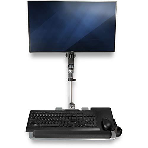 StarTech.com Wall Mount Workstation - Articulating Standing Desk w/Ergonomic Height Adjustable Monitor Arm & Padded Keyboard Tray - 34" VESA Display - Foldable Wall Mounted Sit Stand, TAA - color: Silver, style: Wall Mount – Pole