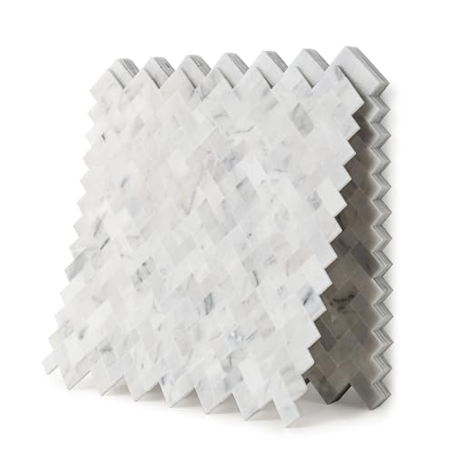 5-Sheet 3D Herringbone Peel and Stick Stone Tiles, Genuine Marble Self Adhesive Backsplash, Waterproof Heat Resistant for Kitchen Bathroom Fireplace, Mixed Gray (Covers 4.5 Sq Ft)