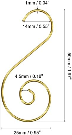 PATIKIL Christmas Ornaments Hooks 60 Pack S Shape Hooks Wire Metal Hanging for Christmas Party Tree Decorations, Golden Tone