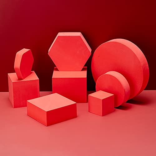 8PCS Geometric Cube Photo Props Set, Hard Foam Photography Background Props for Goods, Crafts, Lipstick, Jewelry, Cosmetics, Makeup Tools, Food (Red) - color: Red
