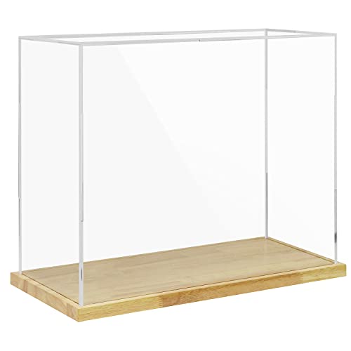 Clear Acrylic Display Case with Solid Butcherblock Base for Trophy, Collectibles, Assemble Cube Display Box Stand Dust Proof Protection Showcase for Action Figures Toys - by BenchPro - size: 21" H x 24" L x 12" D, style: 1" Thick Wood