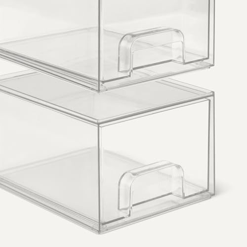Amazon Basics Stackable Plastic Storage Makeup Organizer Drawers, Clear, 7.5" x 6" x 4.5", 4 Pack - size: 7.5" x 6" x 4.5"