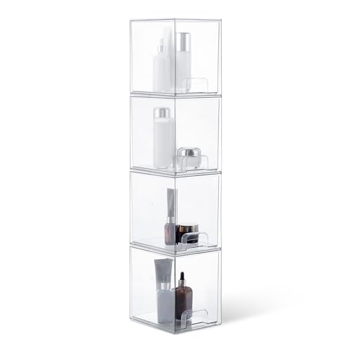 Amazon Basics Stackable Plastic Storage Makeup Organizer Drawers, Clear, 6.0" x 7.4" x 7.7", 4 Pack - size: 7.4" x 6" x 7.7"