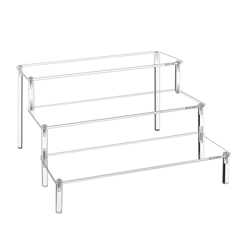 WEERSHUN 3 Tier Acrylic Display Stand Risers, Clear Tabletop Display Shelf for Perfume, Figures & Collectibles, Thick Acrylic Organizer for Cupcake, Cosmetics & Home Decoration - size: 1PACK 3-layer transparent