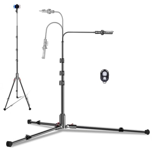 CAMBOFOTO 84" Phone Tripod, Tall Tripod Stand for Selfies with Flexible Gooseneck & Remote, Compatible with iPhone Android, Travel/Gopro/Ring Light/Webcam/Video Recording/Vlogging