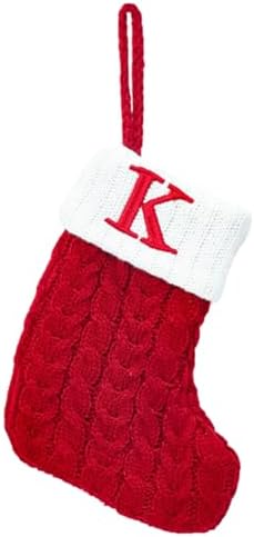Christmas Stocking Monogram Hanging Socks 7??5.5 Inch Knit Small Sock Hanging Ornament Gift Bags for Xmas Tree Fireplace Home Decoration (K)