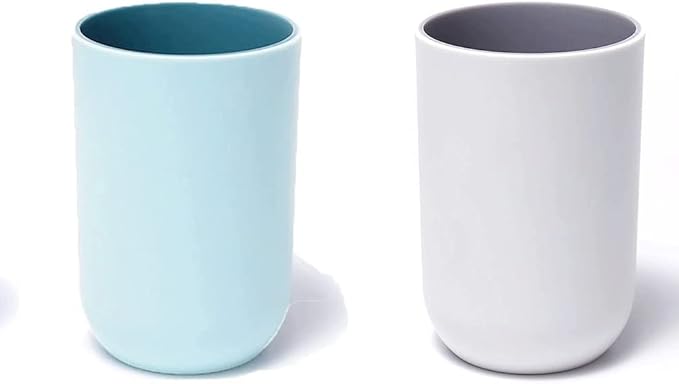 Unbreakable Reusable Drinking Cups Set of 2 Colors, Plastic Toothbrush Cup Tumblers 300 ml/10.5 oz, Dishwasher Safe (Light blue & Light gray)