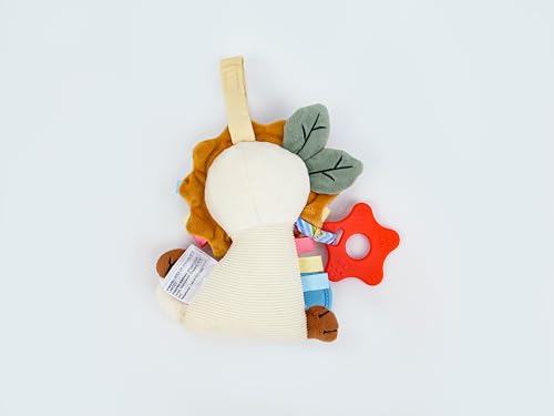 TYRY.HU Car Seat & Stroller Activity Toy,Soft Plush Cot Hanging Toy, Baby Rattle Toy with Strap,Developmental Sensory Toy-Textured Ribbons&Teether&Mirror&Crinkle Sounds for Infants 0 3 6 12 Months