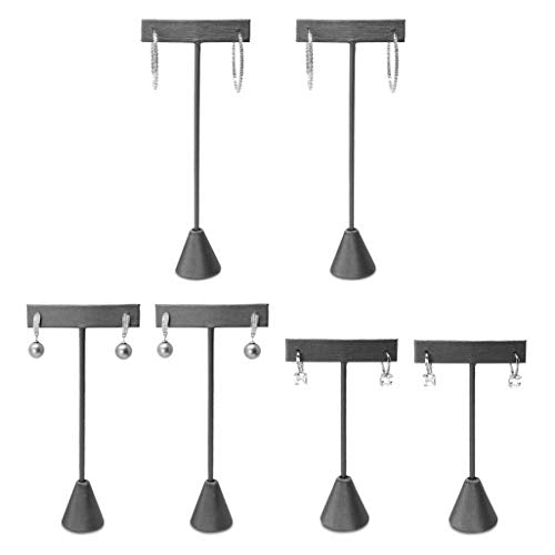 Ikee Design 6pcs Set Steel Grey Leatherette Earring T Stand Display Set with 3 Different Heights, T Shape Jewelry Earring Showroom and Tradeshow Showcase Displays, 4.5 H in; 5.75 H in; 6.75 H in - color: Steel Grey, 3 Heights
