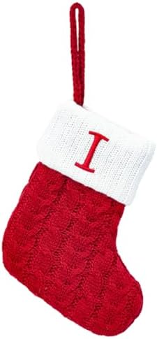Christmas Stocking Monogram Hanging Socks 7??5.5 Inch Knit Small Sock Hanging Ornament Gift Bags for Xmas Tree Fireplace Home Decoration (I)