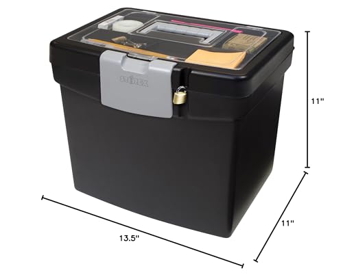 Storex 61504B02C Portable File Box with XL Lid, 11 x 13-1/2 x 11 Inches, Black