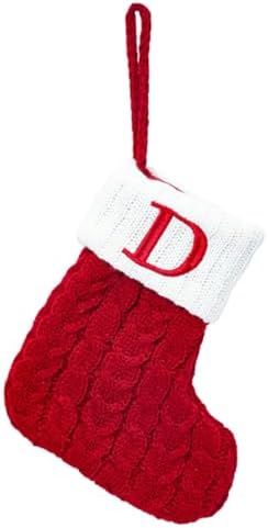 Christmas Stocking Monogram Hanging Socks 7??5.5 Inch Knit Small Sock Hanging Ornament Gift Bags for Xmas Tree Fireplace Home Decoration (D)