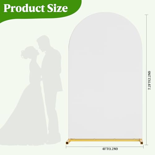 Arch Backdrop Stand and Cover Set, 7.2 x 4FT Gold Metal Wedding Arch for Ceremony, Heavy Duty Balloon Arch Stand with White Spandex Cover for Birthday Party, Baby Shower, Graduation, Event Decor - size: 7.2 Ft