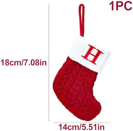 Christmas Stocking Monogram Hanging Socks 7??5.5 Inch Knit Small Sock Hanging Ornament Gift Bags for Xmas Tree Fireplace Home Decoration (H)