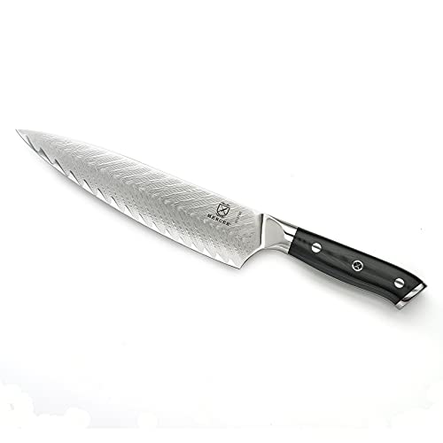Mercer Culinary M13780 Premium Grade Super Steel, 8-Inch Chef's Knife w/Leaf Pattern Blade, G10 Handle - style: Chef's Knife Leaf Pattern Blade 8 Inch
