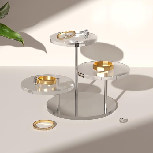 Round Acrylic Display Riser Stands, 3 Tier Jewelry Display Stands for Rings Earrings Mini Figurines 1 Pack(Clear) - color: Clear