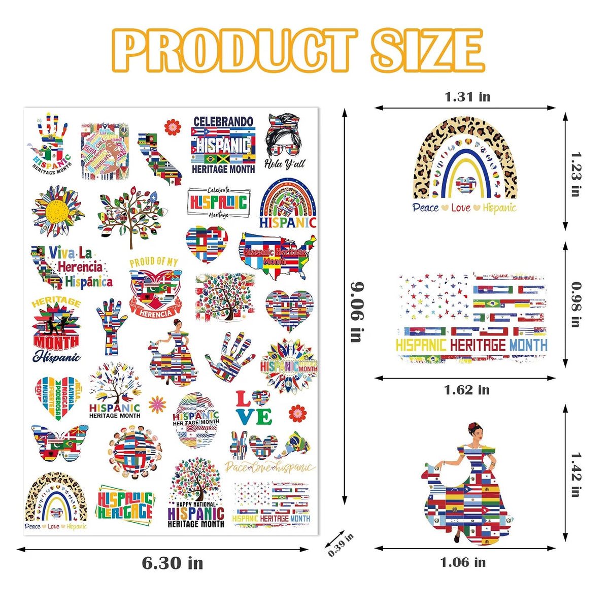INCOK Hispanic Heritage Month Temporary Tattoos, 240 Pieces