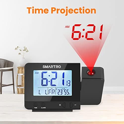 SMARTRO Digital Projection Alarm Clock for Bedrooms with Indoor Thermometer