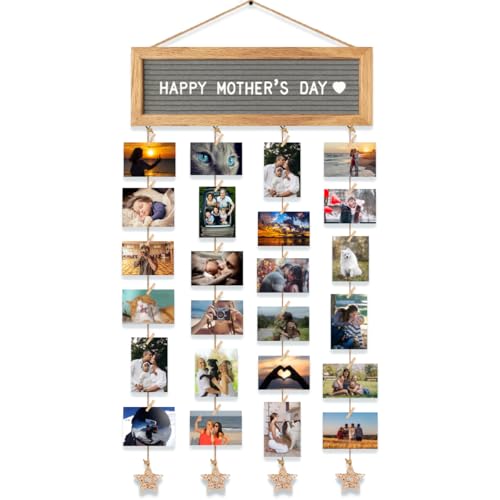 CJIAWYS Picture Frames Collage Wall Decor Hanging Photo Display Frame Felt Letter Board with 340 Letters and 30 Clips, Unique DIY Collage Picture Frames for Dorm Room Decor, Christmas Birthday Party - color: Oak Frame and Grey Felt