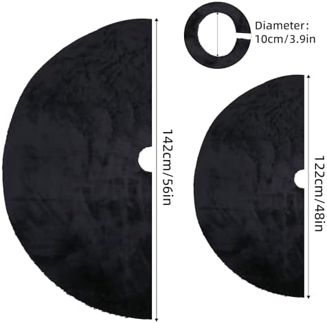 Christmas Tree Skirt 56 inch, Black Plush Christmas Tree Skirt, for Family Christmas Decoration, Christmas Party Decoration(Black???Large)