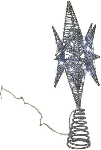 Kurt Adler 11-Inch Pre-Lit Twinkling LED 60-Light Silver Starburst Tree Topper