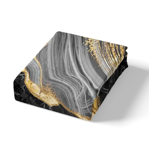 Black Marble Fitted Sheet Gold Metallic Marble Design Bedding Set Abstract Marble Texture Bed Sheet Set Modern Grey Gold Bed Cover Golden Streaks 3Pcs with 2 Pillow Case Full Size - color: Multi Aa01, size: Full