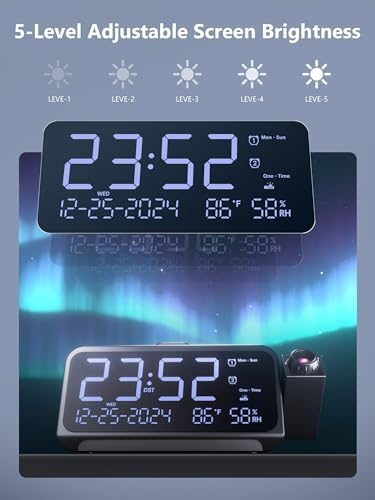 Projection Clock for Bedroom Ceiling, Alarm Clock with Battery Backup