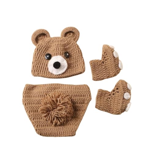 Newborn Baby Photo Shoot Props Girl Boy Crochet Knit Hat Costume Stripe Hat Pants Overalls Photography Props - color: Khaki