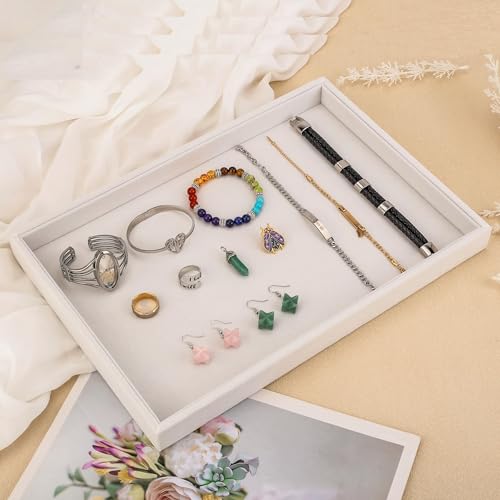 2 Pcs 13.8" x 9.5" Velvet Jewelry Tray Jewelry Display Tray Flat Tray, Stackable Empty Plate Trays for Earrings Necklaces Bracelet Rings Display Showcase - Beige - color: Beige, size: Flat Tray 13.8"x9.5"