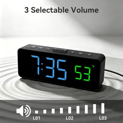 Netzu 2-in-1 Digital Alarm Clocks for Living Room Bedroom | Small Clock with Temperature & Time Display, 4 Levels & off Birghtness, 3 Volumes, Plug-in Use, Compact, Snooze