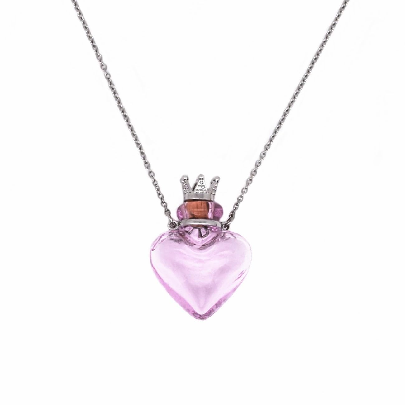 CoolDIY Glaze Glass Heart-Shaped Refillable Essential Oil Necklace Pendant - Aromatherapy Perfume Diffuser Pendant with Stainless Steel Chain (Pink)