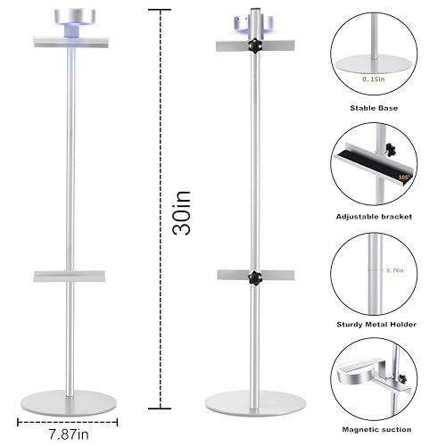 Adjustable Desktop Photo Frame Stand with Magnetic Wall Painting Light, Holds Picture Frames up to 30 Inch,with Rechargeable Battery,Metal Vertical Stand with 3 Color Temperature & 13RGB Poster Lights, for Displaying Picture Frames, Artworks (1, Silver, 3