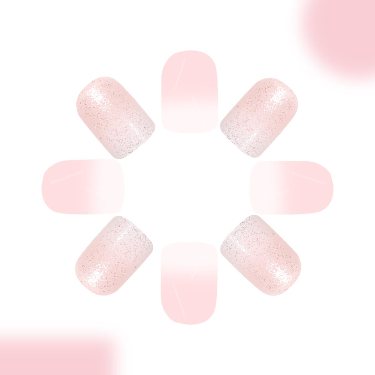Ombre Press on Nails Short Square Fake Nails with Glitter Design - Reusable False Nails Press ons Acrylic Artificial Nails Glossy Full Cover Stick on Nails for Women Manicure 24 Pcs