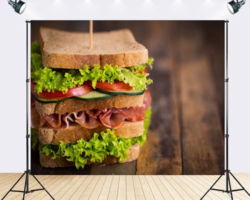 Trykid 5x3ft Fresh Vegetable Sandwich Backdrop Healthy Food Photography Background Kitchen Themed Party Decoration Tapestry Photo Booth Prop Fabric - size: 5x3ft