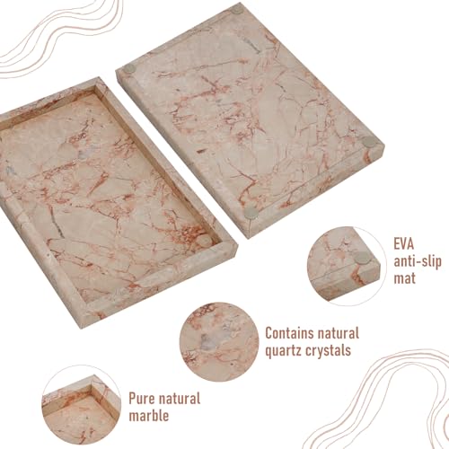 Marble Bathroom Tray,Pure Natural Vanity Tray,Marble Trays for Kitchen Counter Non-Ceramic/Non-Resin,Stone Tray 12 x 8 inch (Pink) ﻿ - color: Pink