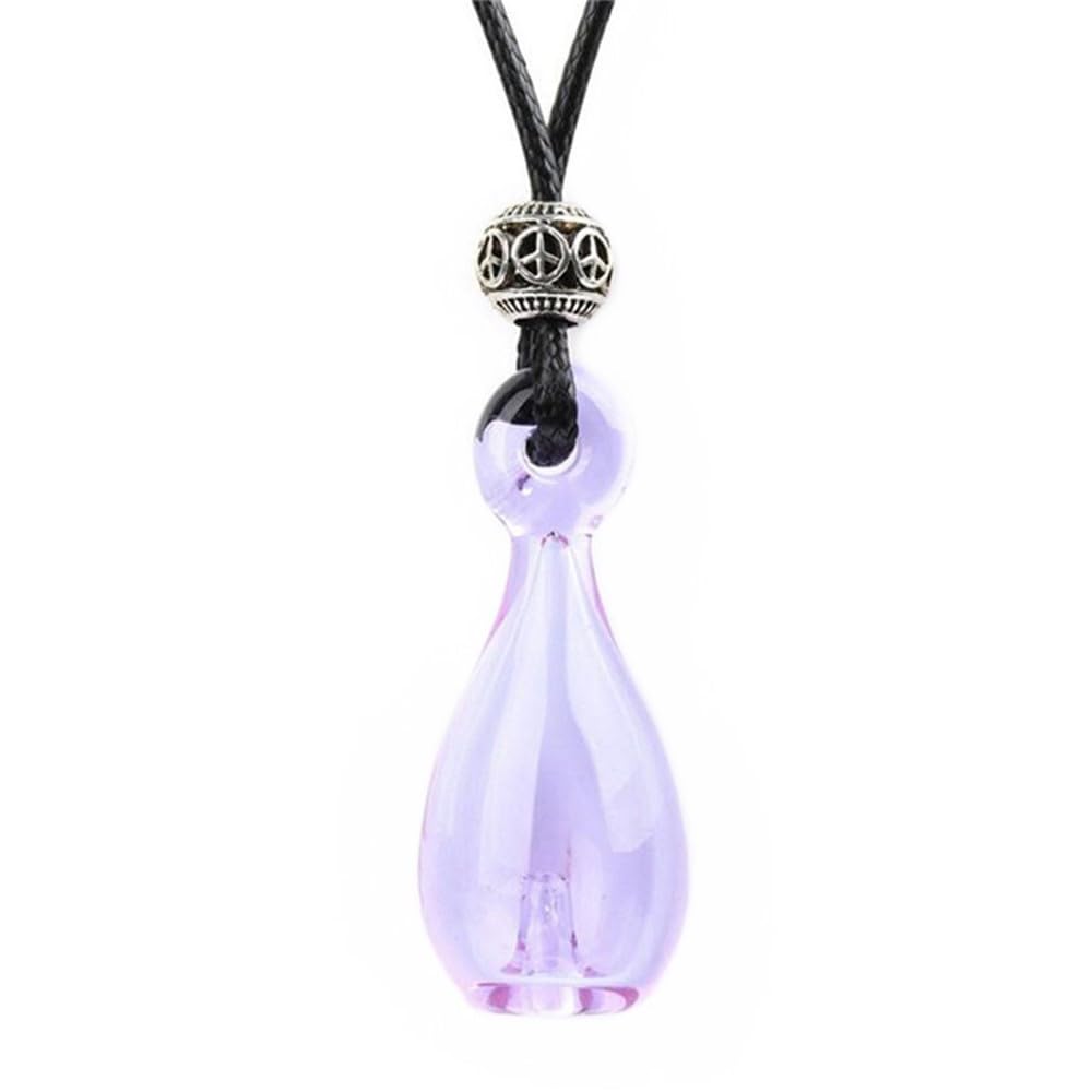 Diffuser Perfume Refillable Coloured Handmade Essential Oil Bottle Pendant Necklace Glass Vial Pendant Unique Gift (Light Purple)