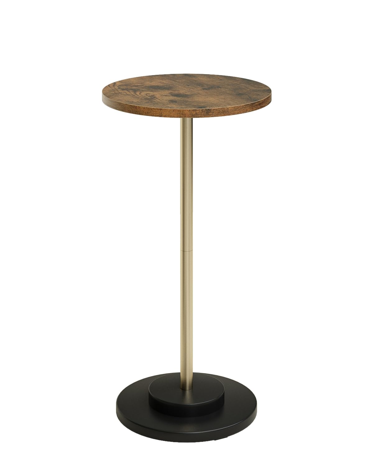Masupu Drink Table, Round Side Table for Small Spaces, Pedestal Small End Table with Metal Base, for Living Room, Bedroom, Bathroom, Rustic Brown