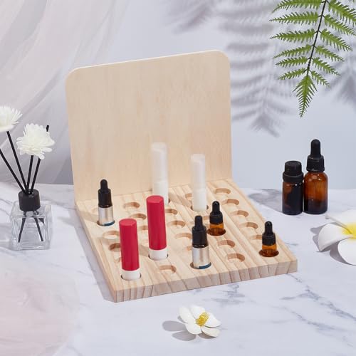 PH PandaHall Wood Lipstick Holder Organizer, 30 Slots Rustic Lip Balm Display Stand Makeup Organizer Storage Case Cosmetic Storage Organizer Rack fit for Lipstick 10ml Essential Oil Roller Storage