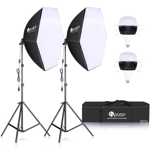 HPUSN Softbox Lighting Kit 2x76x76cm Professional Continuous Studio Photography Photo Studio Equipment with 2pcs E27 Socket 85W 6500K LED Bulbs for Portrait and Product Shooting - size: SB02PRO