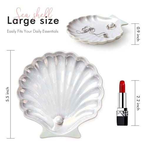 AISBUGUR Shell Ring Holder Dish, Shell Jewelry Tray, Trinket Dish, Cute Decorations for Coastal Home Decor, Bathroom Decor, 5.5", White - style: Shell White