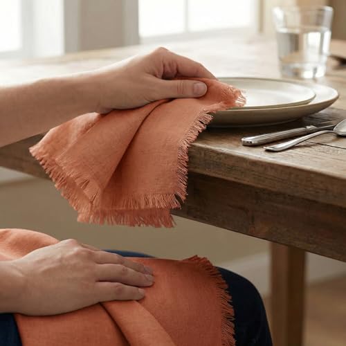ACCENTHOME Rust Cotton Linen Napkin Set of 12 18x18 inch Dinner Napkins - Washable Soft Premium Hotel Quality Reusable Hemmed Edges Napkins Perfect Table Linens for Family Dinners, Weddings - color: 03 - Rust, size: 18"x18" - Pack of 12