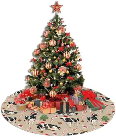 Cow Christmas Tree Skirts with Tassel Xmas Tree Skirt for Home Holiday Indoor Outdoor Seasonal Decors 30"