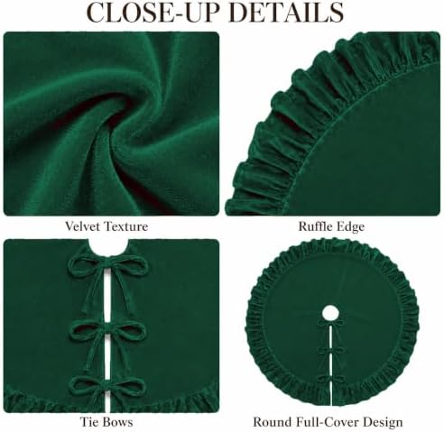 Christmas Tree Skirt,Velvet Tree Skirt with Ruffled Edge, Classic Large Velvet Fur Plush Tree Skirt for Merry Christmas(DarkGreen,48Inch)